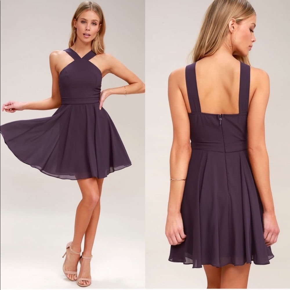 Lulu’s Forevermore Purple Halter Skater Dress XS